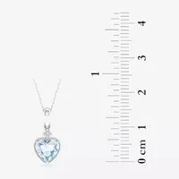 Womens Diamond Accent Genuine Blue Aquamarine 10K White Gold Heart Pendant Necklace