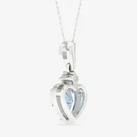 Womens Diamond Accent Genuine Blue Aquamarine 10K White Gold Heart Pendant Necklace