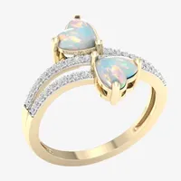 Womens 1/5 CT. T.W. Genuine White Opal 10K Gold Heart Crossover Cocktail Ring