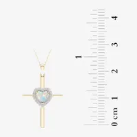 Womens Diamond Accent Genuine White Opal 10K Gold Cross Pendant Necklace