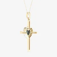 Womens Diamond Accent Genuine White Opal 10K Gold Cross Pendant Necklace