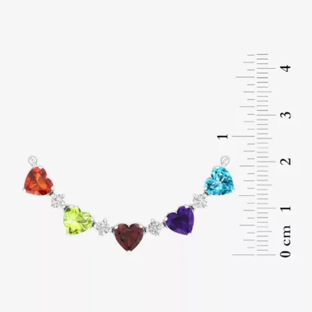 Womens Genuine Multi Color Stone Sterling Silver Heart Collar Necklace