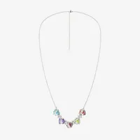 Womens Genuine Multi Color Stone Sterling Silver Heart Collar Necklace