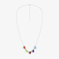 Womens Genuine Multi Color Stone Sterling Silver Heart Collar Necklace