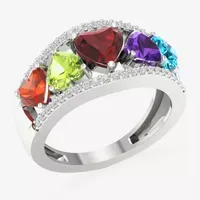 Womens Genuine Multi Color Stone Sterling Silver Heart Cocktail Ring