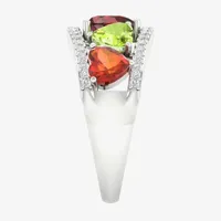 Womens Genuine Multi Color Stone Sterling Silver Heart Cocktail Ring