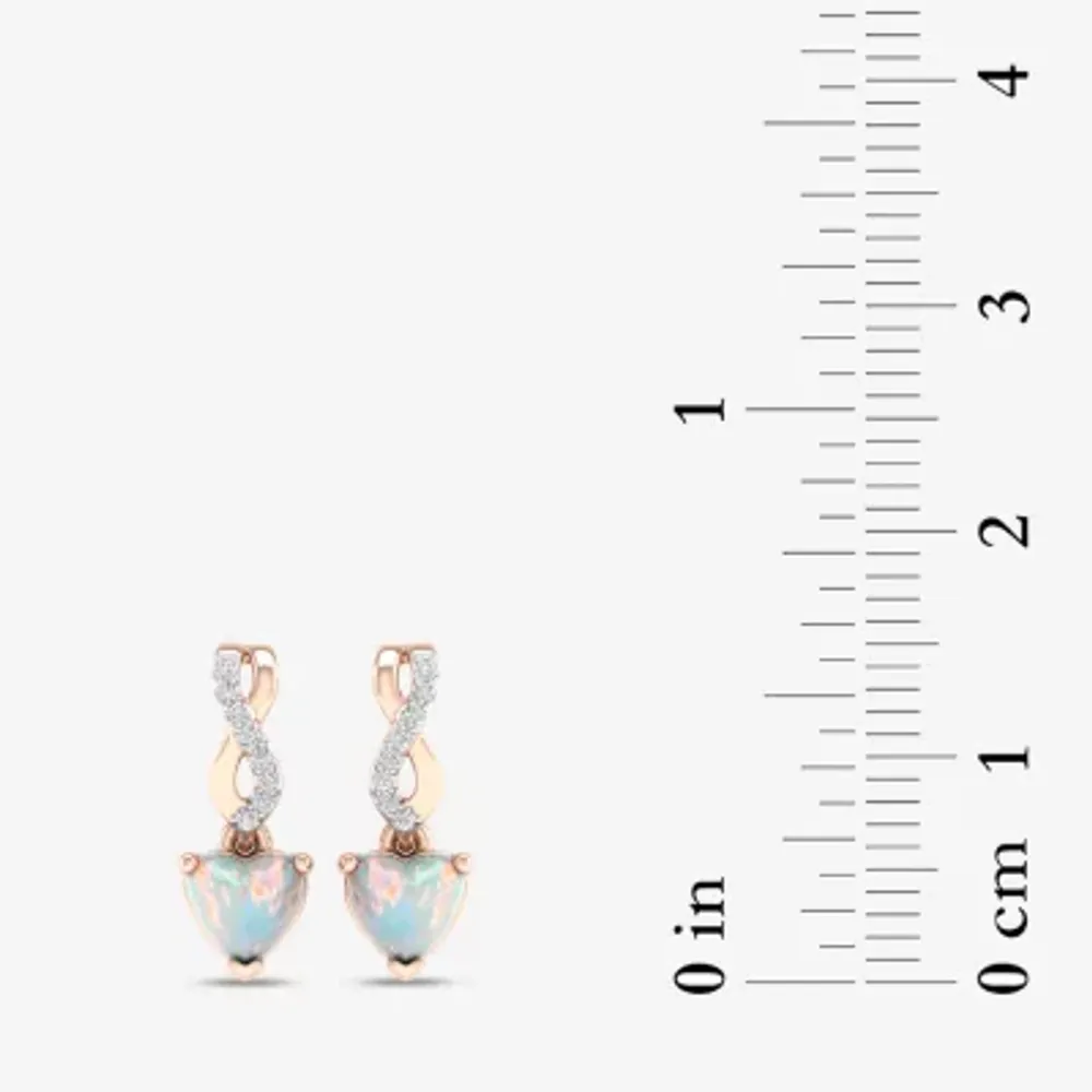 Diamond Accent Genuine Opal 10K Rose Gold Heart Drop Earrings