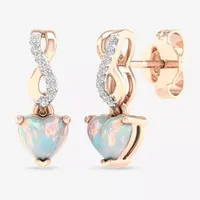 Diamond Accent Genuine Opal 10K Rose Gold Heart Drop Earrings