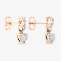 Diamond Accent Genuine Opal 10K Rose Gold Heart Drop Earrings