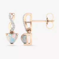 Diamond Accent Genuine Opal 10K Rose Gold Heart Drop Earrings