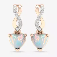 Diamond Accent Genuine Opal 10K Rose Gold Heart Drop Earrings