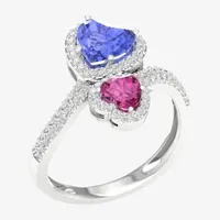 Womens 1/3 CT. T.W. Genuine Blue Tanzanite 10K White Gold Heart Crossover Cocktail Ring