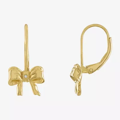 White Diamond 14K Gold Over Silver Bow Drop Earrings