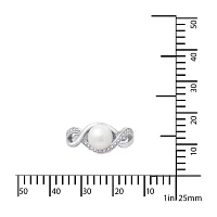 Diamonart® Cultured Freshwater Pearl and Cubic Zirconia Sterling Silver Swirl Ring