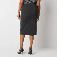 Liz Claiborne Ponte Womens Mid Rise Stretch Fabric Midi Pencil Skirt