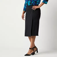 Liz Claiborne Ponte Womens Mid Rise Stretch Fabric Midi Pencil Skirt