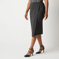 Liz Claiborne Ponte Womens Mid Rise Stretch Fabric Midi Pencil Skirt