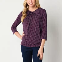 Liz Claiborne Womens Round Neck 3/4 Sleeve Blouse