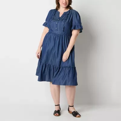 Frye and Co. Womens Short Sleeve Midi Maxi Dress Plus