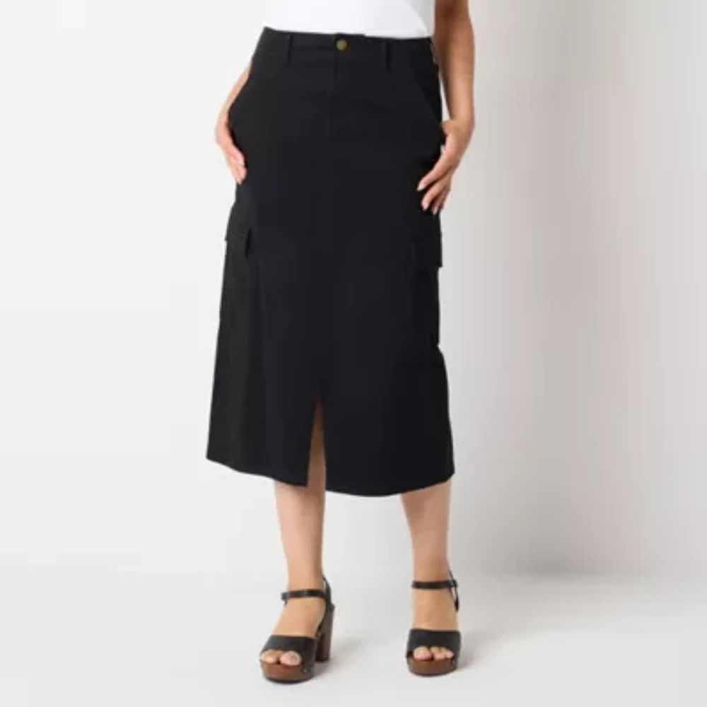 a.n.a Womens High Rise Midi Cargo Skirt