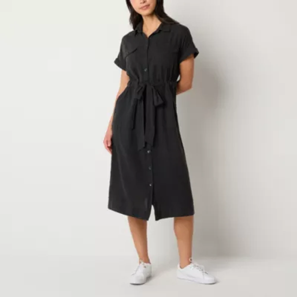 a.n.a Womens Short Sleeve Midi Shirt Dress