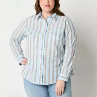 St. John's Bay Plus Womens Long Sleeve Adaptive Regular Fit Easy-on + Easy-off Button-Down Shirt