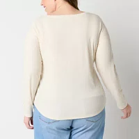 a.n.a Plus Womens Long Sleeve Henley Shirt