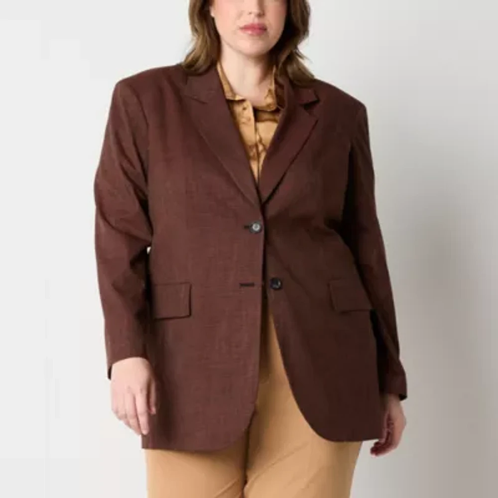 Worthington Womens Boxy Fit Double Breasted Blazers Plus