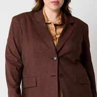 Worthington Womens Boxy Fit Double Breasted Blazers Plus