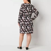 Liz Claiborne Womens Long Sleeve Floral Wrap Dress Plus