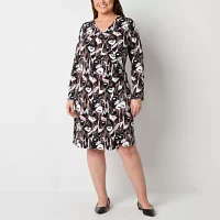 Liz Claiborne Womens Long Sleeve Floral Wrap Dress Plus