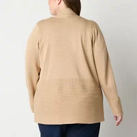 Liz Claiborne Plus Womens Long Sleeve Open Front Cardigan