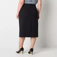 Liz Claiborne Ponte Womens Mid Rise Stretch Fabric Midi Pencil Skirt-Plus