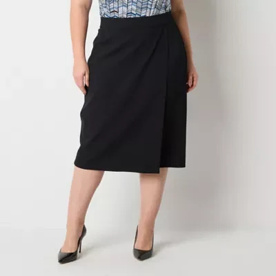 Liz Claiborne Ponte Womens Mid Rise Stretch Fabric Midi Pencil Skirt-Plus