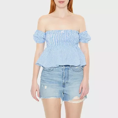 Forever 21 Juniors Cinched Peplum Off The Shoulder Top Womens Short Sleeve Blouse