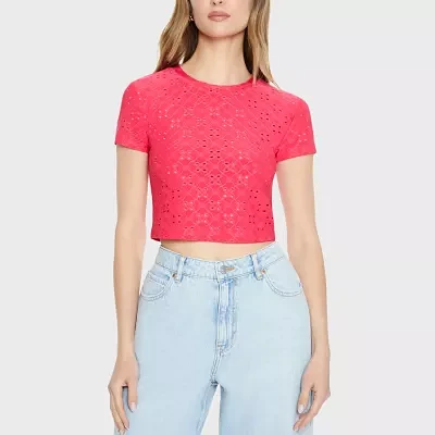 Forever 21 Eyelet Baby Womens Juniors Crew Neck Short Sleeve T-Shirt