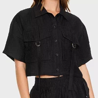 Forever 21 Juniors Womens Short Sleeve Regular Fit Button-Down Shirt