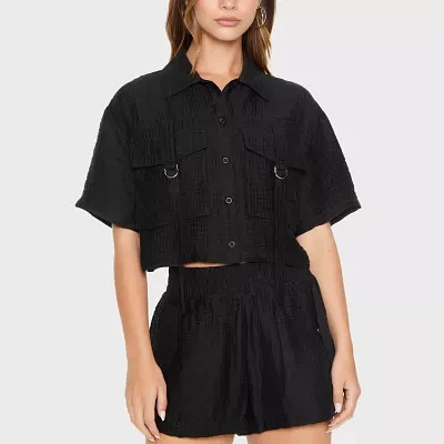 Forever 21 Juniors Womens Short Sleeve Regular Fit Button-Down Shirt