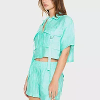 Forever 21 Juniors Womens Short Sleeve Regular Fit Button-Down Shirt