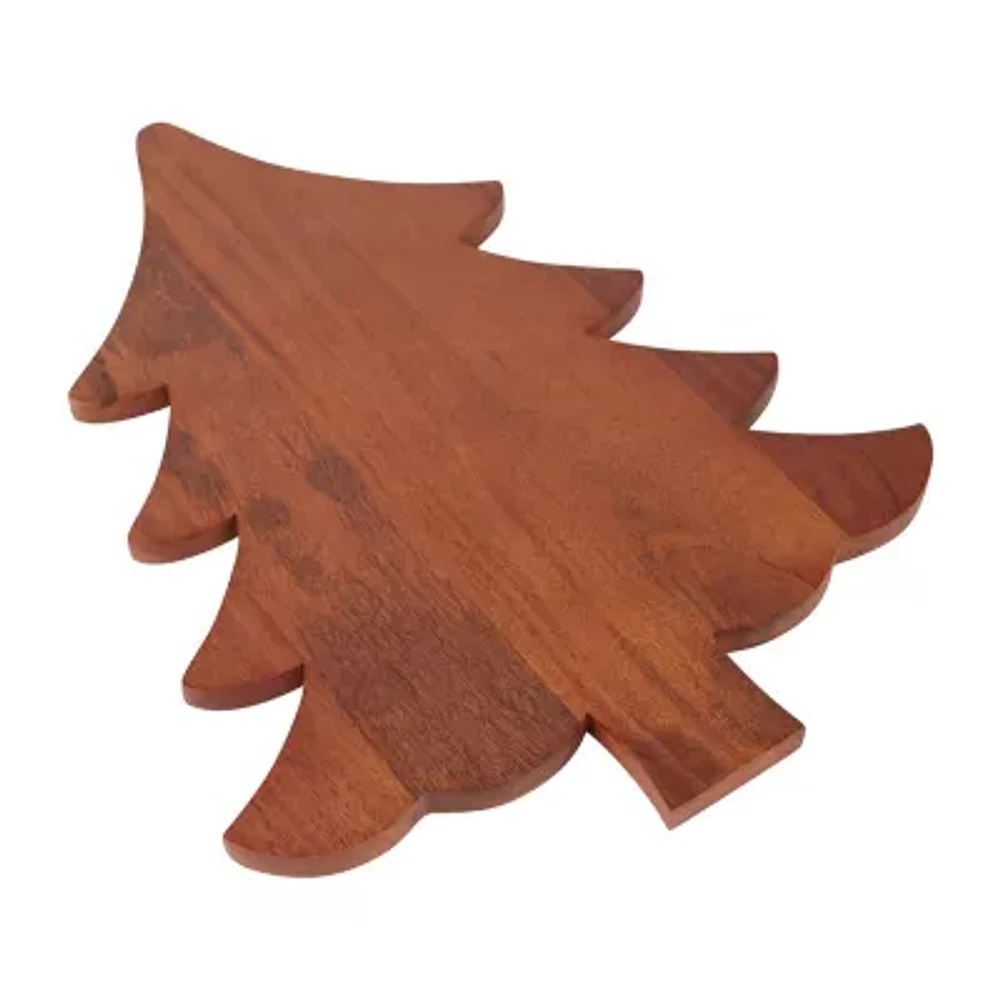 North Pole Trading Co. Christmas Tree Wood Serving Tray