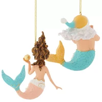 North Pole Trading Co. Santa And Mermaid 2-pc. Christmas Ornament