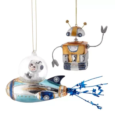 North Pole Trading Co. Robot And Space Ship Set 2-pc. Christmas Ornament