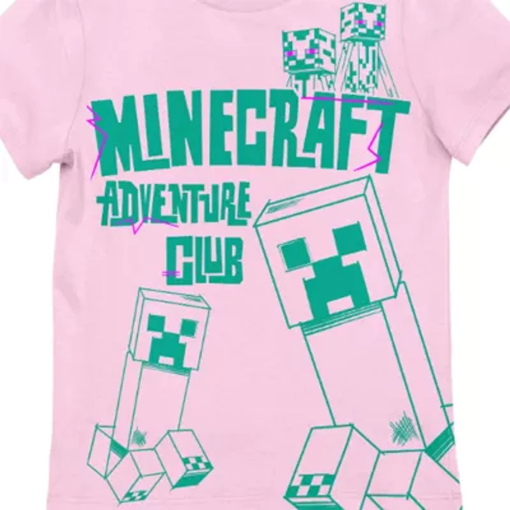 Little & Big Girls Crew Neck Short Sleeve Minecraft Graphic T-Shirt