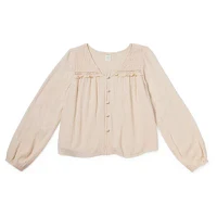 Thereabouts Little & Big Girls V Neck Long Sleeve Blouse