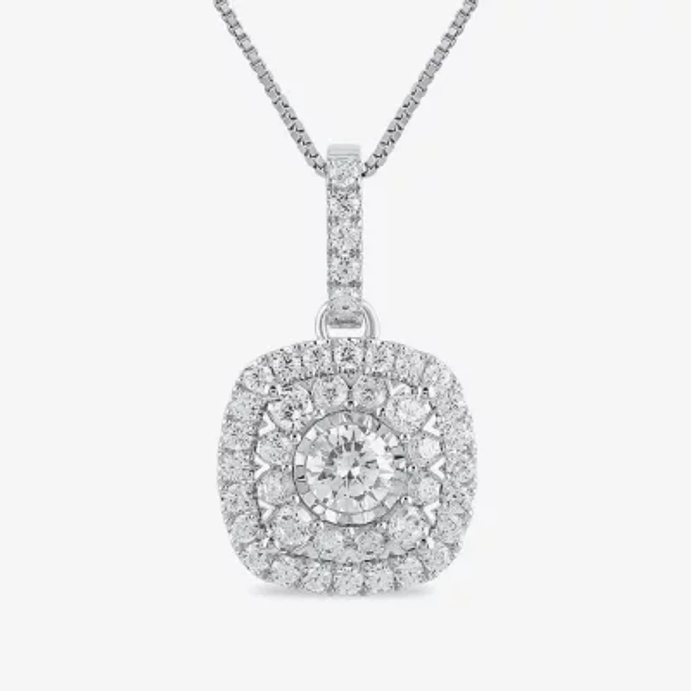 Womens 1 CT. T.W. Lab Grown White Diamond 10K White Gold Cushion 18 Inch Pendant Necklace