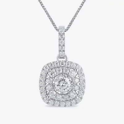 Womens 1 CT. T.W. Lab Grown White Diamond 10K White Gold Cushion 18 Inch Pendant Necklace