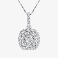 Womens 1 CT. T.W. Lab Grown White Diamond 10K White Gold Cushion 18 Inch Pendant Necklace