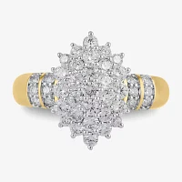 Womens 1 CT. T.W. Lab Grown White Diamond 10K Gold Cluster Side Stone Cocktail Ring