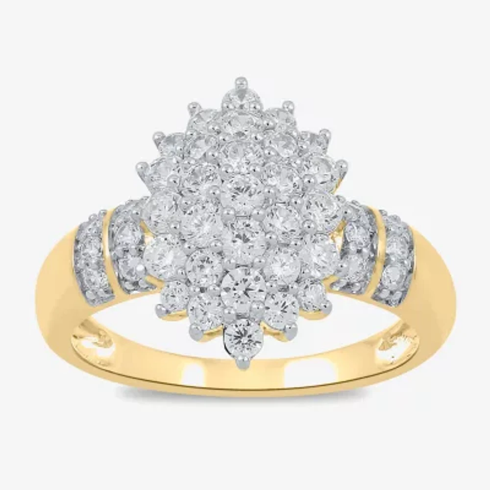 Womens 1 CT. T.W. Lab Grown White Diamond 10K Gold Cluster Side Stone Cocktail Ring