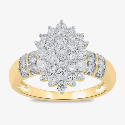 Womens 1 CT. T.W. Lab Grown White Diamond 10K Gold Cluster Side Stone Cocktail Ring